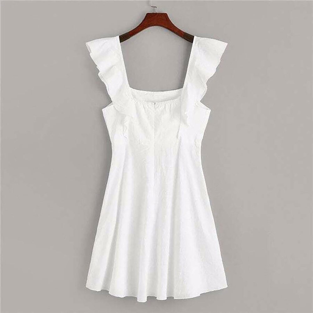 White Ruffle Sleeve Fit & Flare Summer Short Dress - Picture 9 of 10
